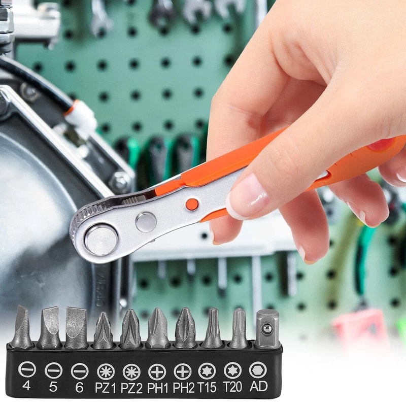 Compact Right Angle Screwdriver Ratcheting 90 Degree Hex Bit Set 2