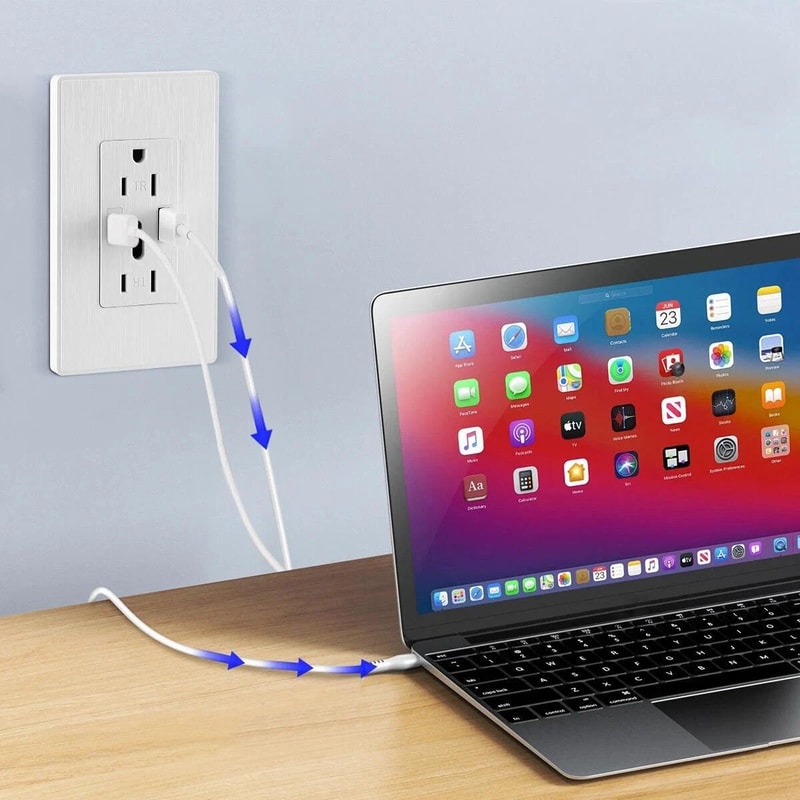 USB C Wall Outlet With AC Power Receptacle And Type A USB Charging Port 9