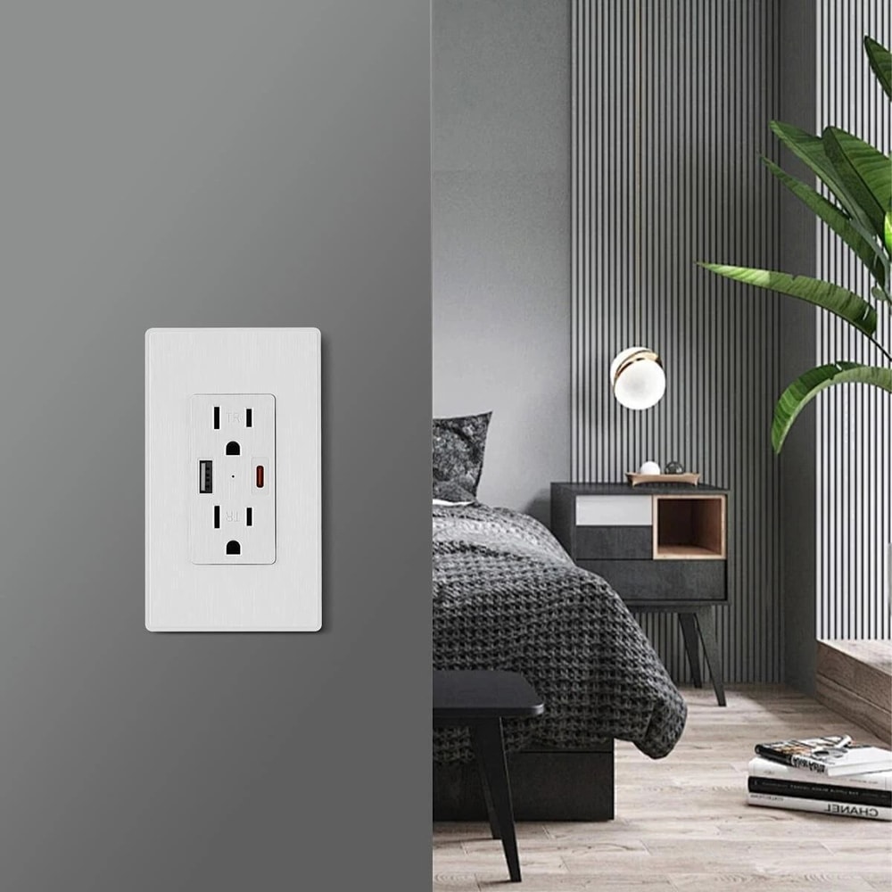 USB C Wall Outlet With AC Power Receptacle And Type A USB Charging Port 0