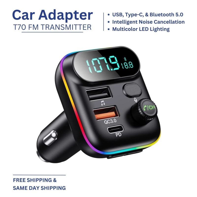 Bluetooth FM Transmitter Car Adapter USB Radio Hands Free Music Player 7