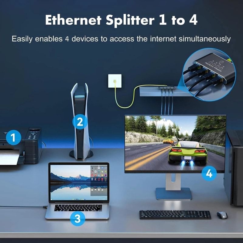 Gigabit Ethernet Splitter RJ45 LAN Network Adapter 9