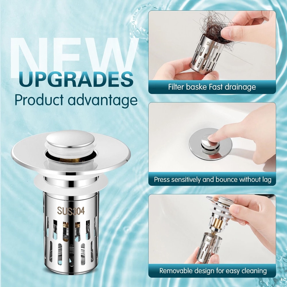 Universal Bathroom Sink Stopper With Pop Up Drain Strainer 4