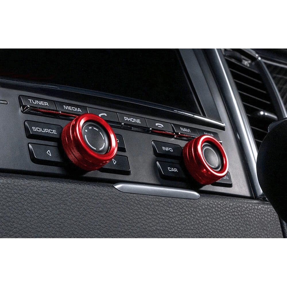 Red Aluminum Porsche Knob Covers For AC Climate And Radio Volume 0