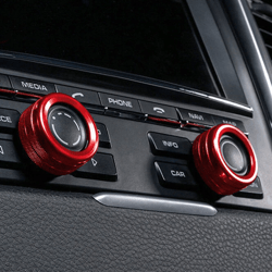 red aluminum porsche knob covers for ac climate and radio volume