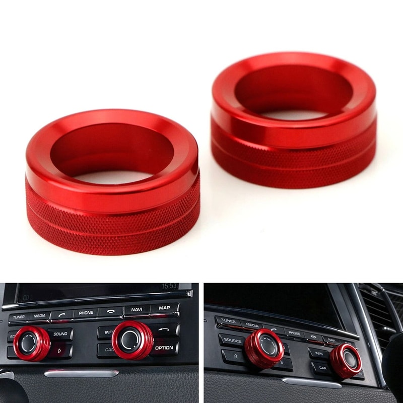 Red Aluminum Porsche Knob Covers For AC Climate And Radio Volume 7