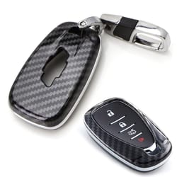 glossy black chevy key fob shell carbon fiber style cover with keychain