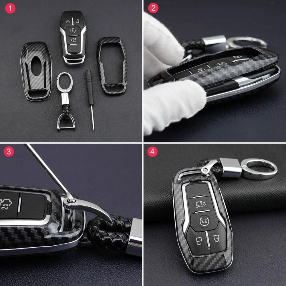 Glossy Carbon Fiber Key Fob Cover For Ford Lincoln Smart Key 5