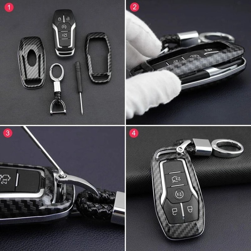 Glossy Carbon Fiber Key Fob Cover For Ford Lincoln Smart Key 5