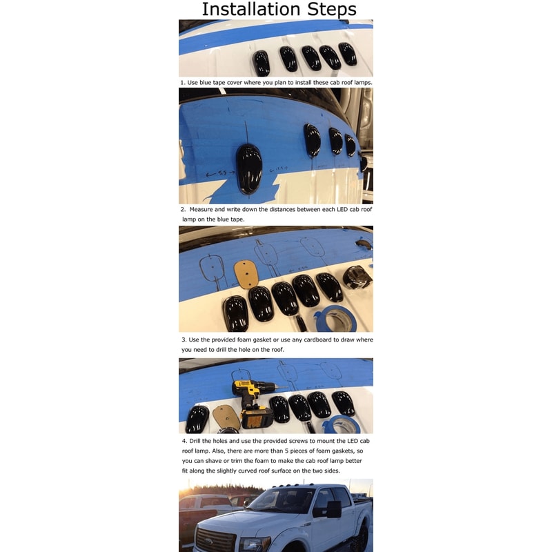 Clear Lens Amber LED Cab Roof Marker Lights For Truck SUV RV Van 8