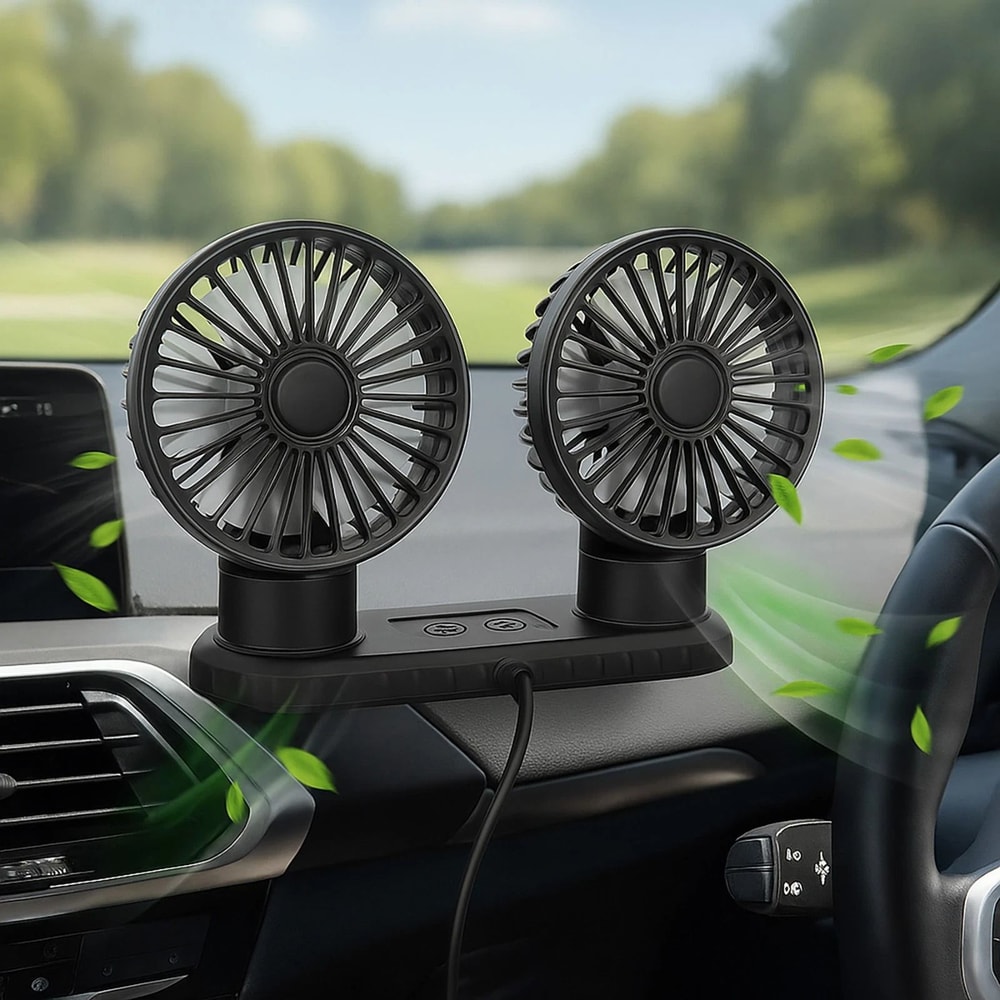 USB Dual Head Car Fan 3 Speed Quiet Portable Desk Cooling Fan 1