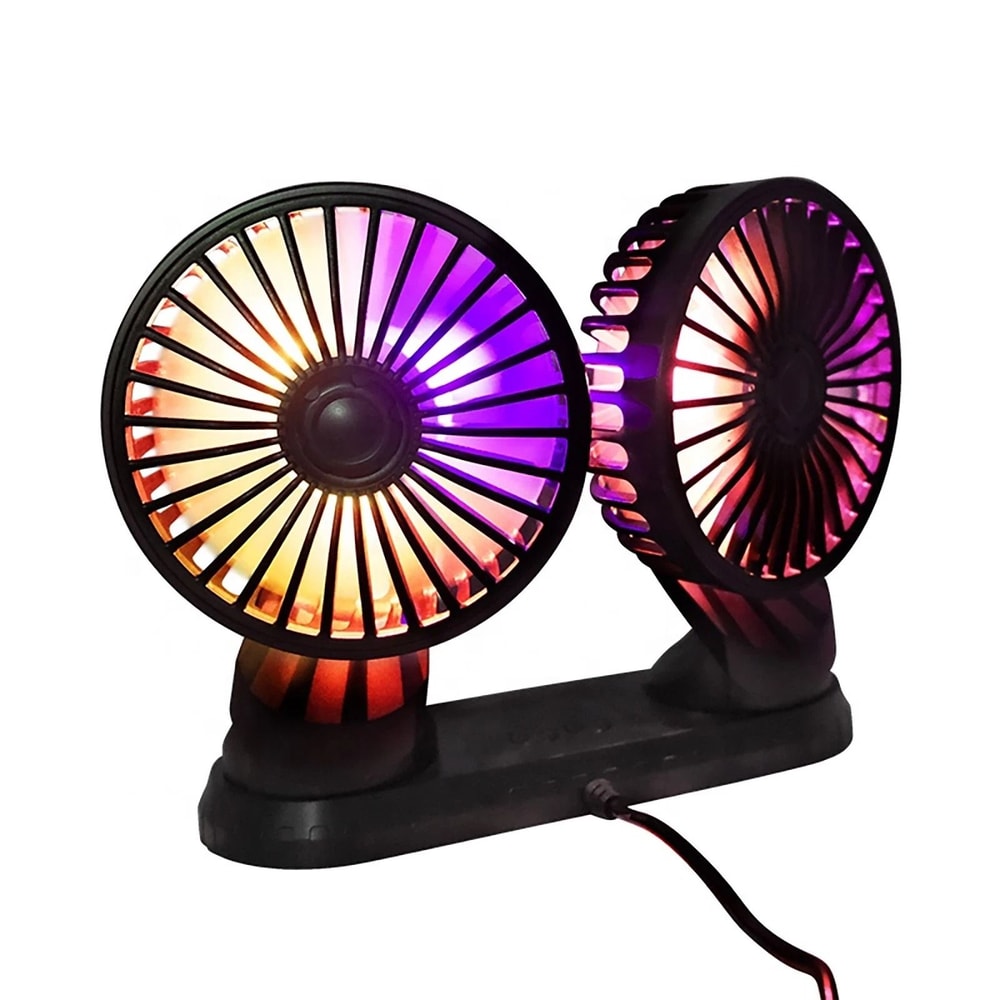 USB Dual Head Car Fan 3 Speed Quiet Portable Desk Cooling Fan 2