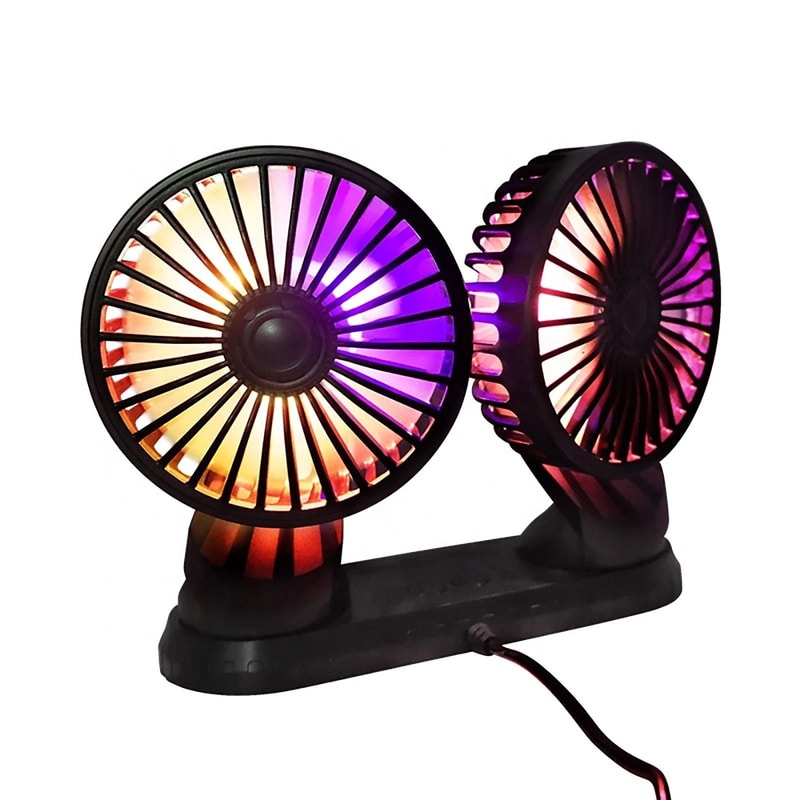 USB Dual Head Car Fan 3 Speed Quiet Portable Desk Cooling Fan 2