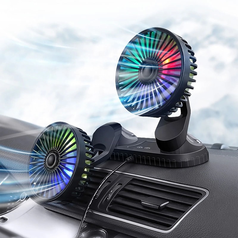 USB Dual Head Car Fan 3 Speed Quiet Portable Desk Cooling Fan 0