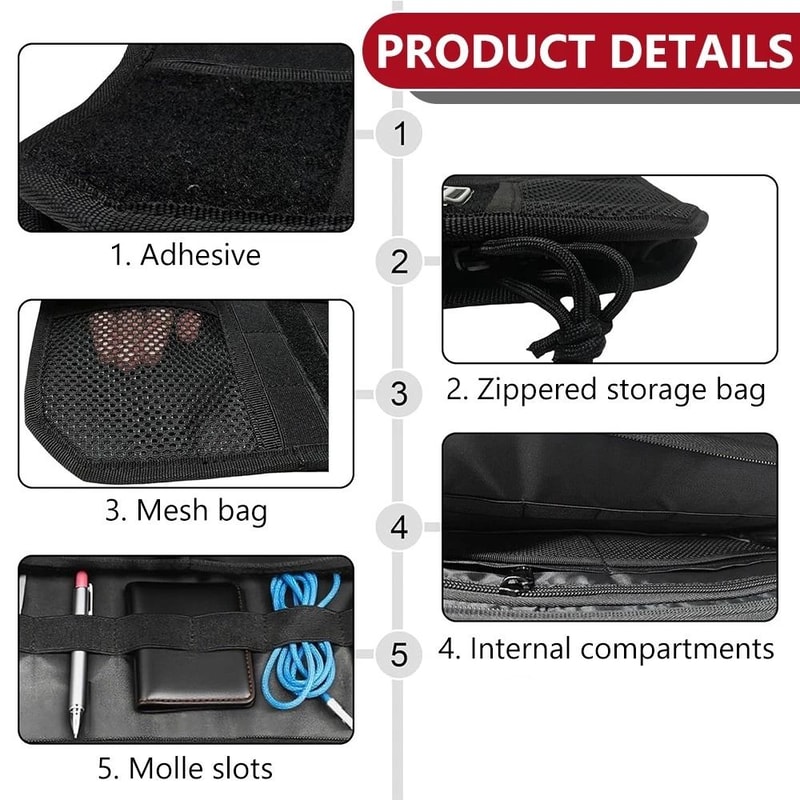 Tactical MOLLE Car Sun Visor Organizer With Zipper Pouch For SUVs 5