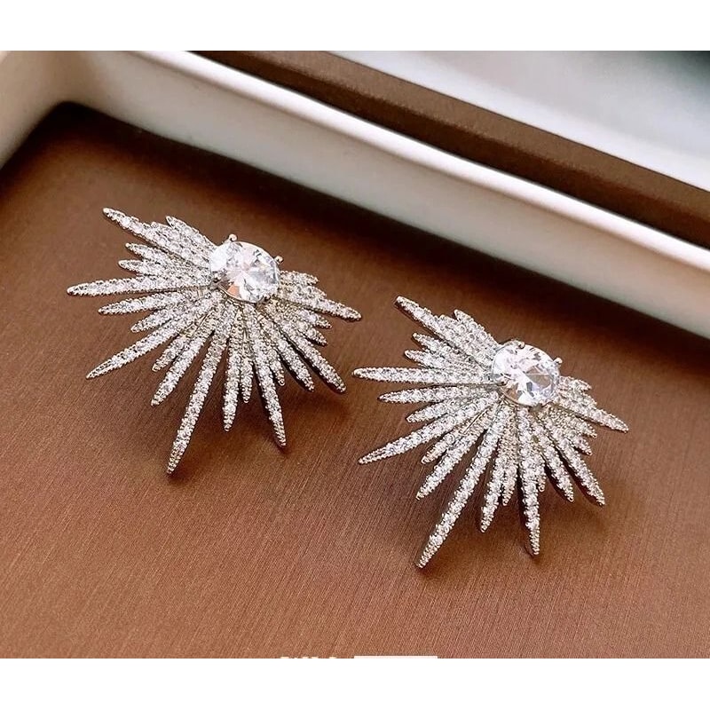 Silver Starburst Crystal Stud Earrings For Women 3