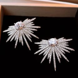 silver starburst crystal stud earrings for women