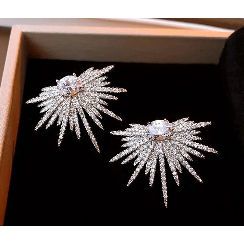 Silver Starburst Crystal Stud Earrings For Women 0