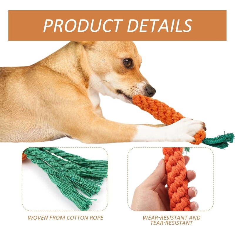 Carrot Rope Dog Toys For Puppy Teething And Dental Chew Play 5
