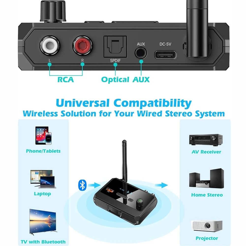 Bluetooth Audio Receiver For Home Stereo RCA AUX Optical USB Adapter 9