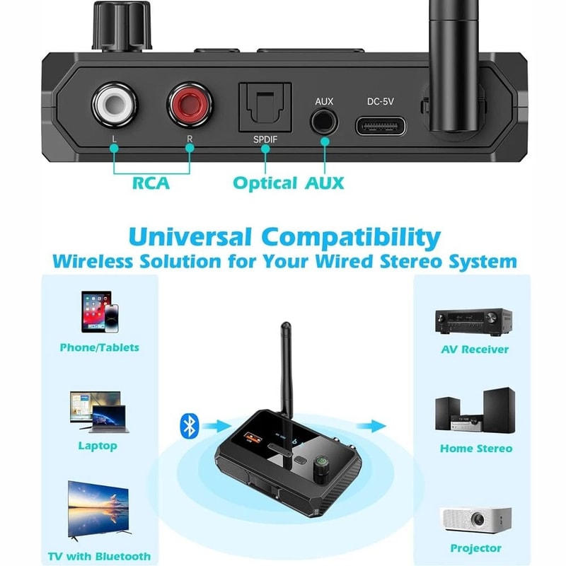 Bluetooth Audio Receiver For Home Stereo RCA AUX Optical USB Adapter 9