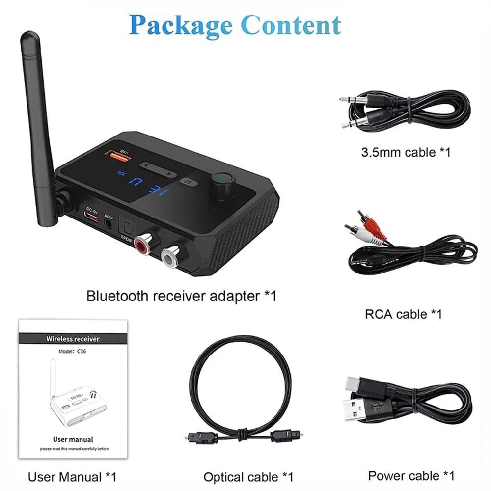Bluetooth Audio Receiver For Home Stereo RCA AUX Optical USB Adapter 5