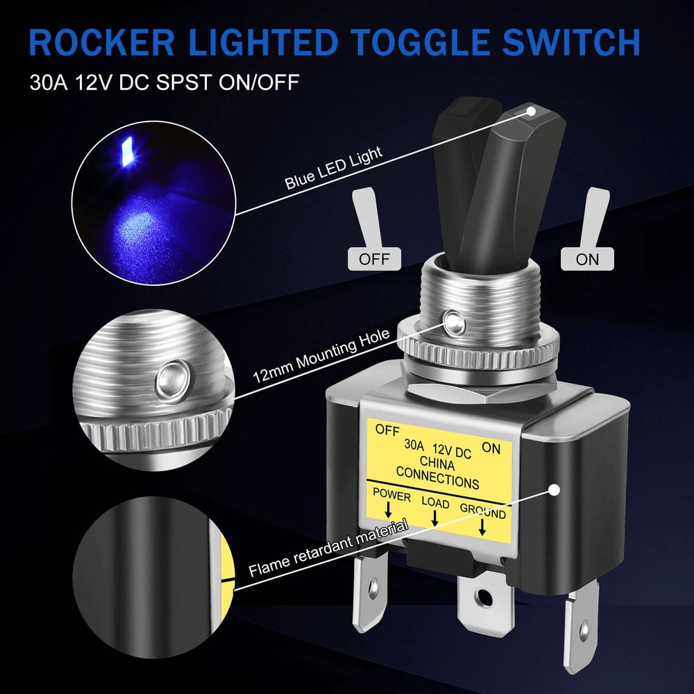 Rocker Switch With Blue LED Light Pin 30A Toggle Switch 2