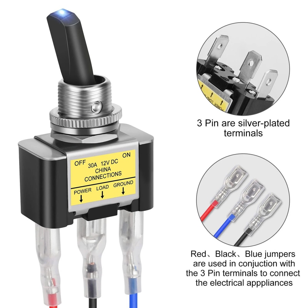 Rocker Switch With Blue LED Light Pin 30A Toggle Switch 4