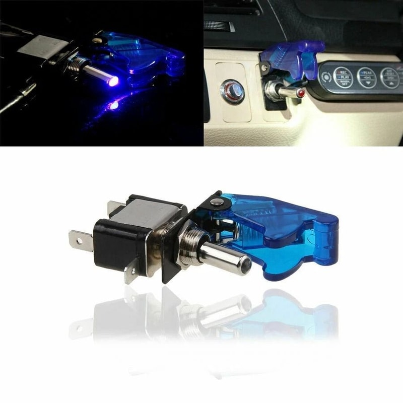 Blue LED Toggle Switch With Safety Cover SPST ON OFF 7