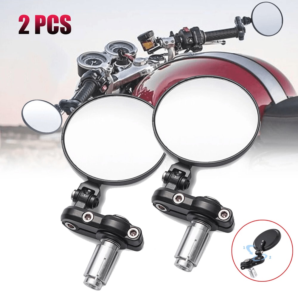 Round Motorcycle Bar End Mirrors Pair For Honda Yamaha Suzuki 1