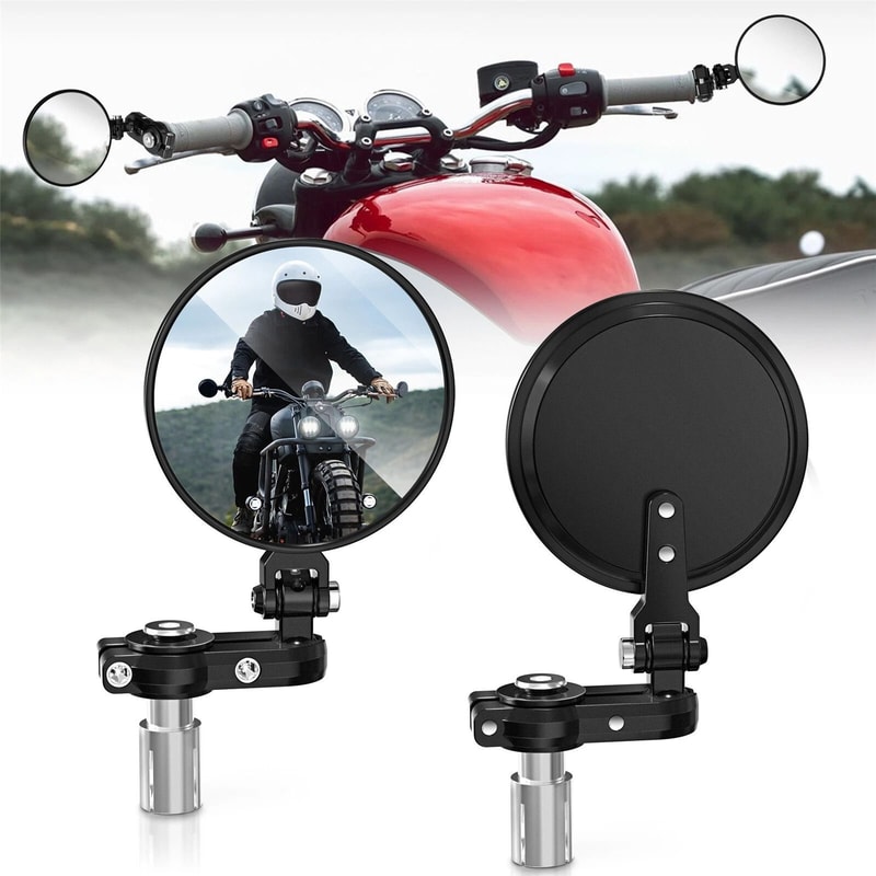 Round Motorcycle Bar End Mirrors Pair For Honda Yamaha Suzuki 0