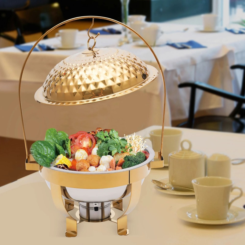 Round Chafing Dish Buffet Server With Gold Accent 1