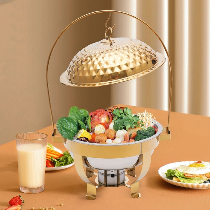 Round Chafing Dish Buffet Server With Gold Accent 10
