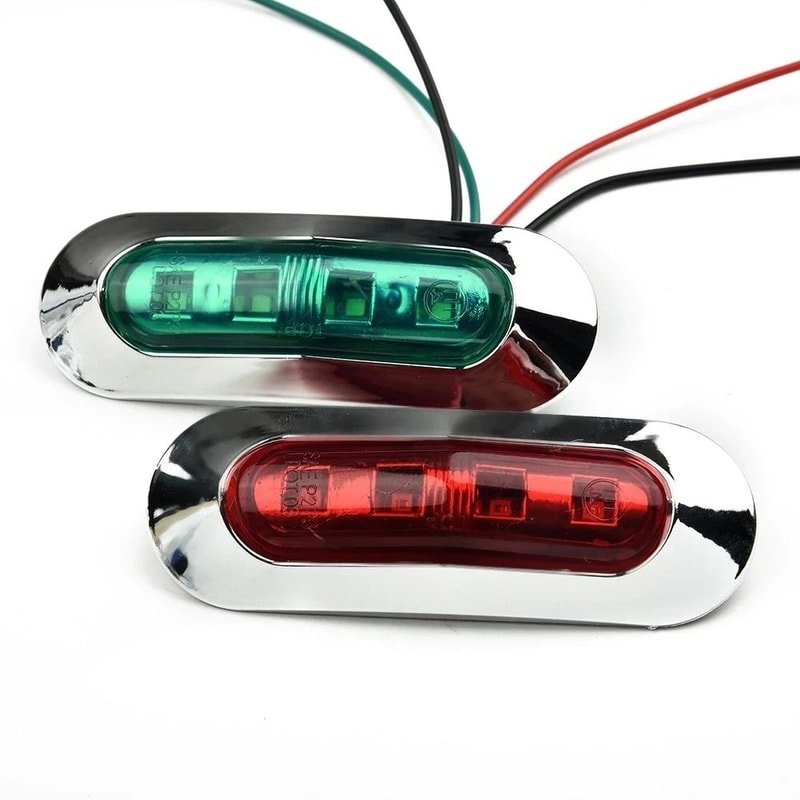 LED Boat Navigation Lights Red Green Universal Chrome Bow Light Set 11
