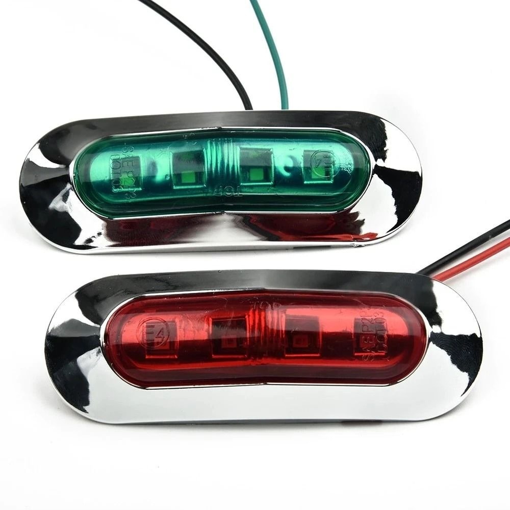 LED Boat Navigation Lights Red Green Universal Chrome Bow Light Set 0