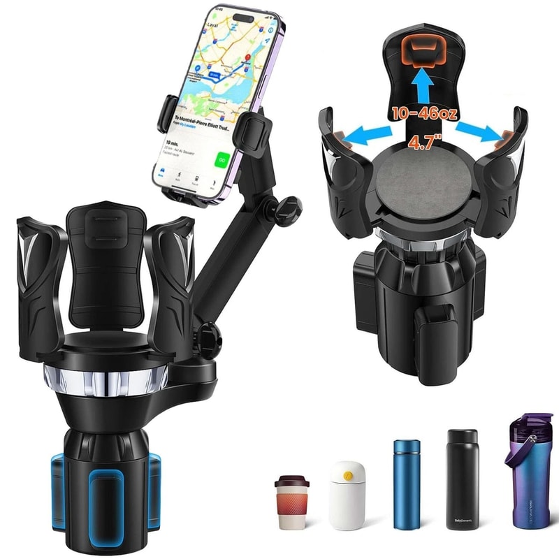 Car Cup Holder Phone Mount With Long Arm 360 Rotation And Adjustable Cup Expander 0