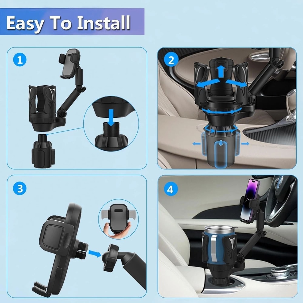 Car Cup Holder Phone Mount With Long Arm 360 Rotation And Adjustable Cup Expander 2