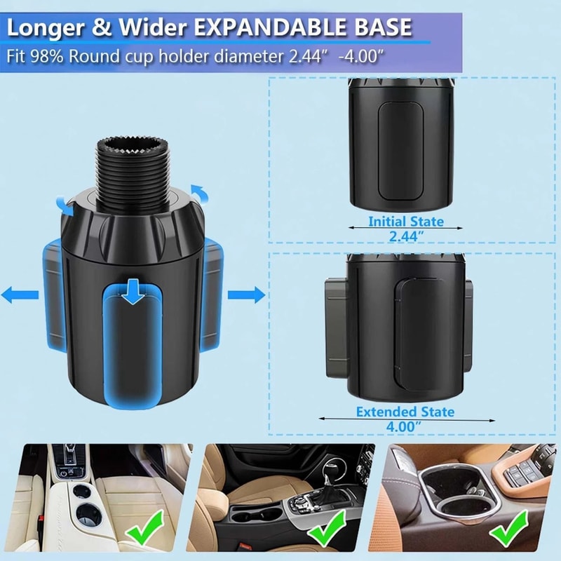 Car Cup Holder Phone Mount With Long Arm 360 Rotation And Adjustable Cup Expander 4