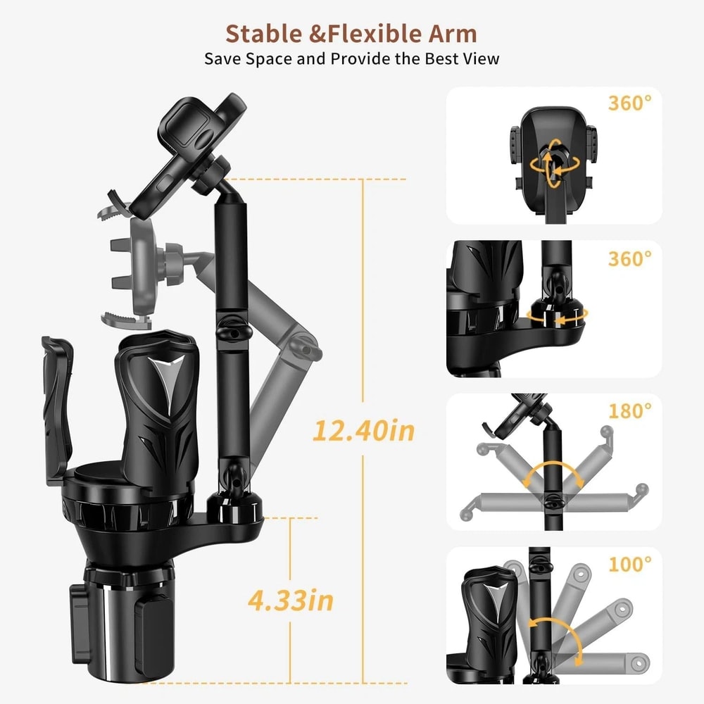 Car Cup Holder Phone Mount With Long Arm 360 Rotation And Adjustable Cup Expander 8