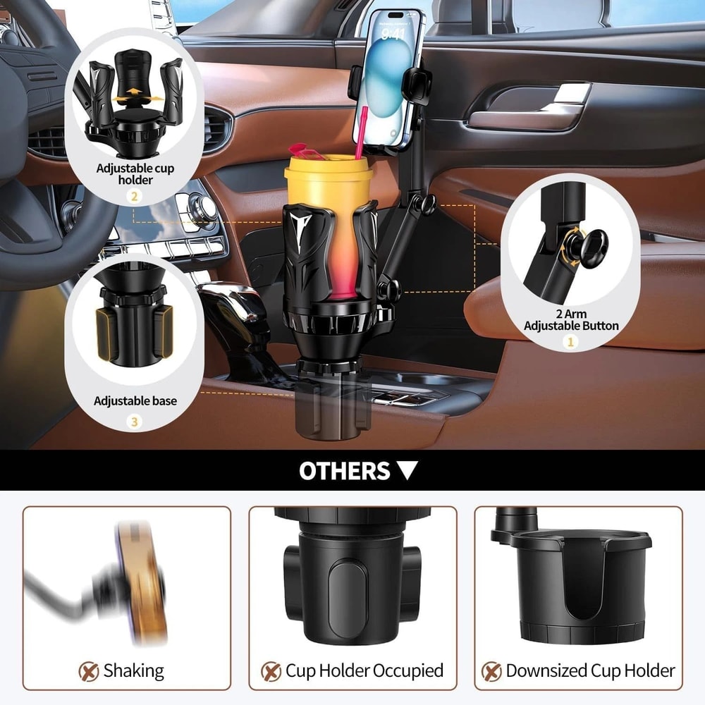 Car Cup Holder Phone Mount With Long Arm 360 Rotation And Adjustable Cup Expander 9