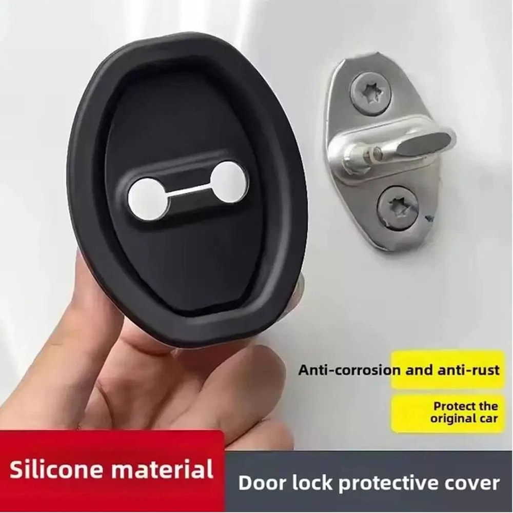 Car Door Lock Cover Set With Carbon Fiber Look Protective Trim 4