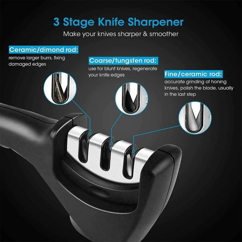 3 Stage Knife Sharpener With Tungsten Knife Sharpener System For Kitchen Blades 6