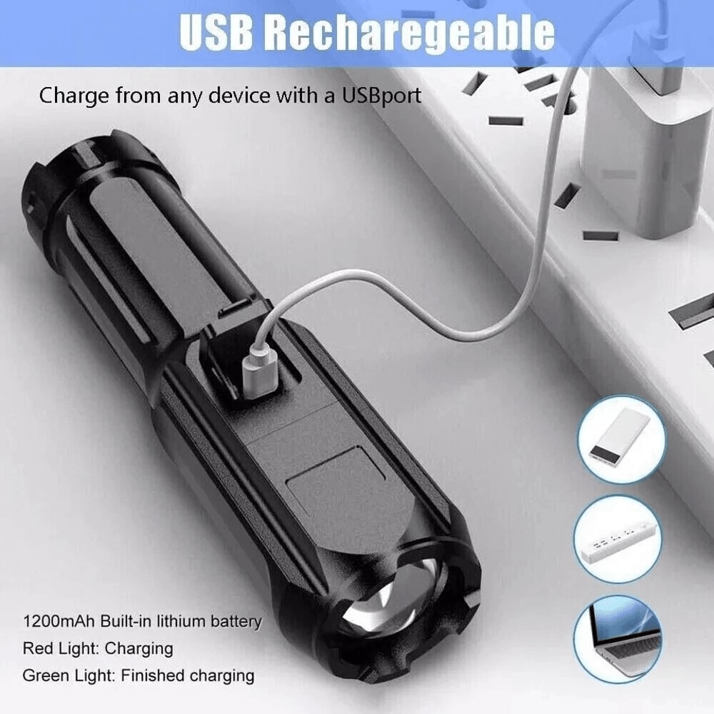 Rechargeable LED Flashlight USB Zoomable Tactical Work Light 2