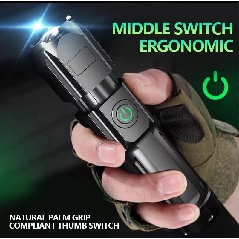 Rechargeable LED Flashlight USB Zoomable Tactical Work Light 6