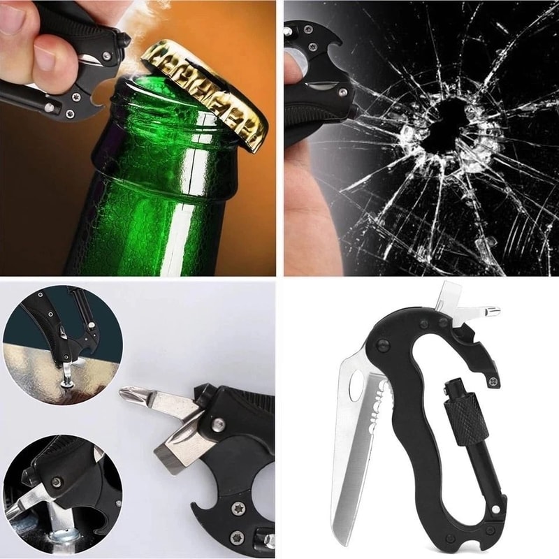 Multitool Carabiner Keychain Knife Clip With Screwdriver And Bottle Opener 3