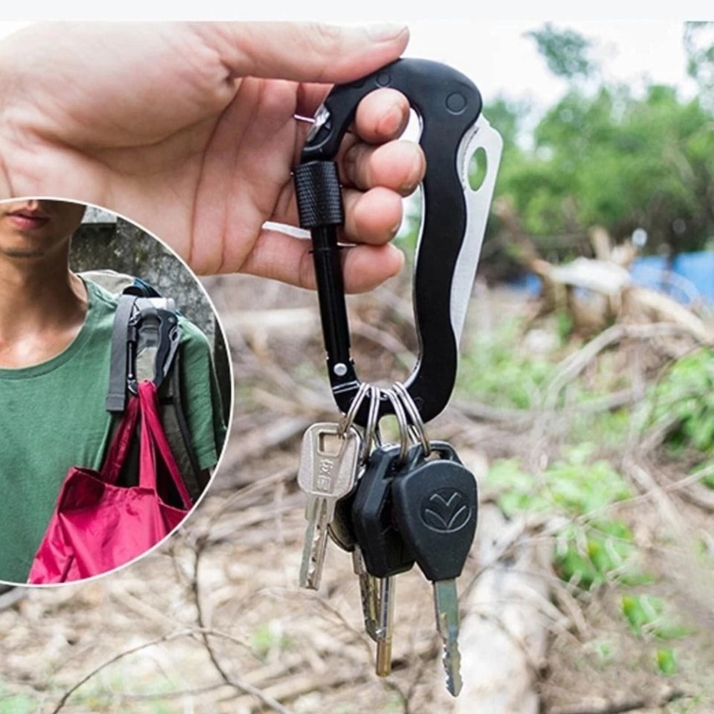 Multitool Carabiner Keychain Knife Clip With Screwdriver And Bottle Opener 0