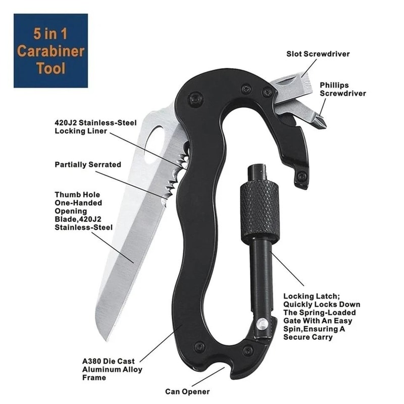 Multitool Carabiner Keychain Knife Clip With Screwdriver And Bottle Opener 6