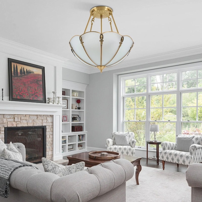 Vintage Pendant Light 4 Light Antique Brass Hanging Chandelier 7