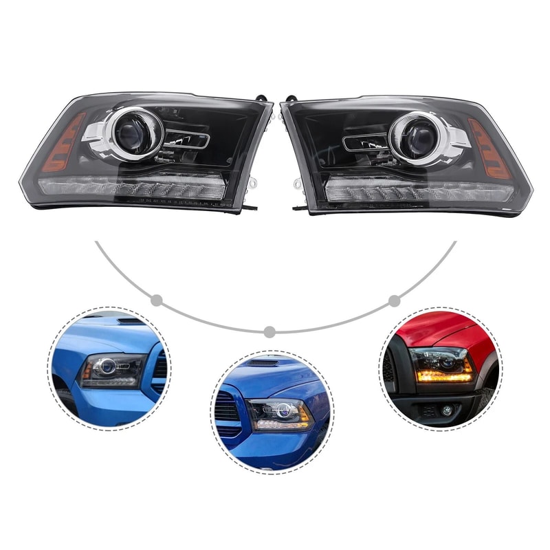 Premium Black Ram Projector Headlights With LED DRL Upgrade 1