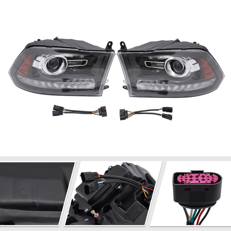 Premium Black Ram Projector Headlights With LED DRL Upgrade 15