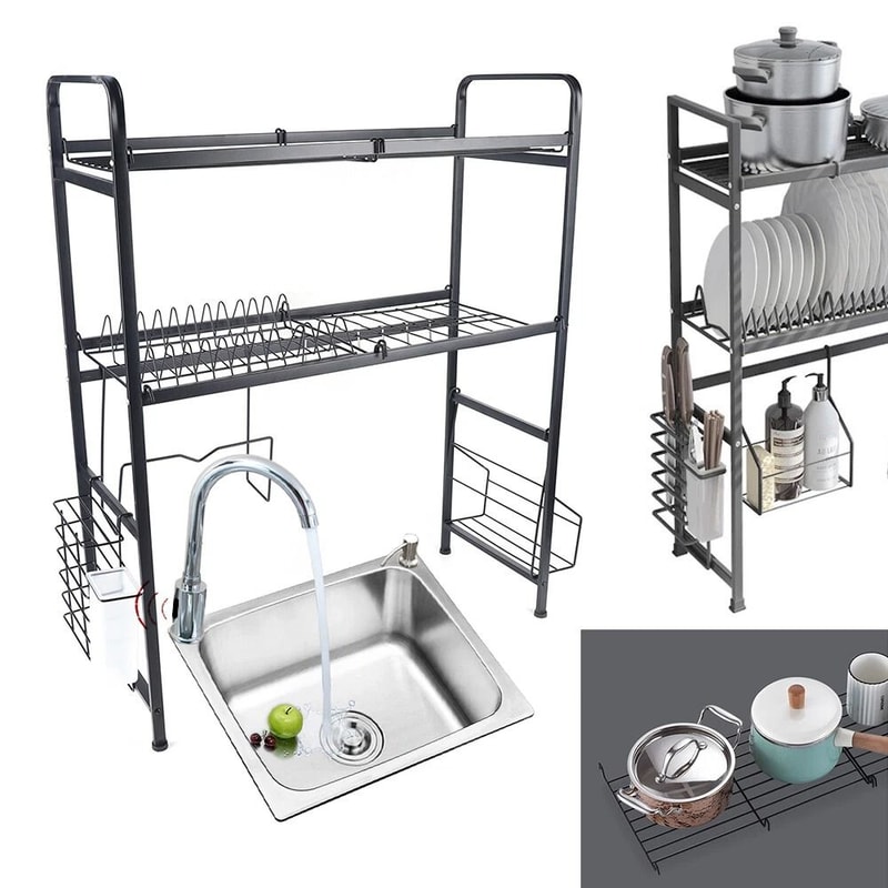 Premium Over The Sink Dish Drying Rack Space Saving 2 Tier Stainless Steel Kitchen Sink Organizer 6